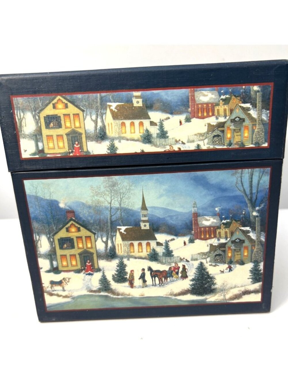 Hand-Painted Decorative Storage Box With Countryside, And Christmas Scenes Very